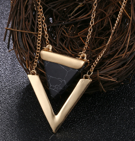 Marble Triangle Geometric Necklace